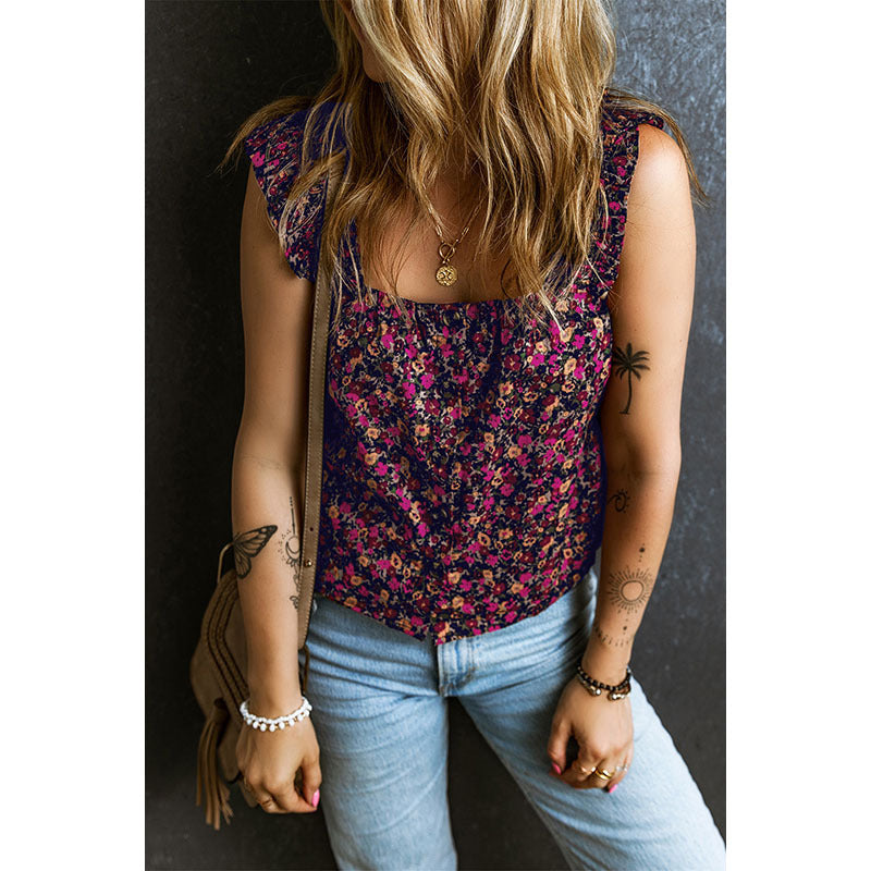 Gilet court à volants pour femme Motif floral