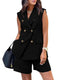Women Fashion Solid Color Double-Breasted Blazer Sleeveless Two-piece Set