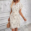 Women's Full Print Slotted Neckline Batwing Sleeve Belt Dress