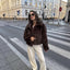 Artificial Fur Effect Lapel Loose Fashionable Jacket Women