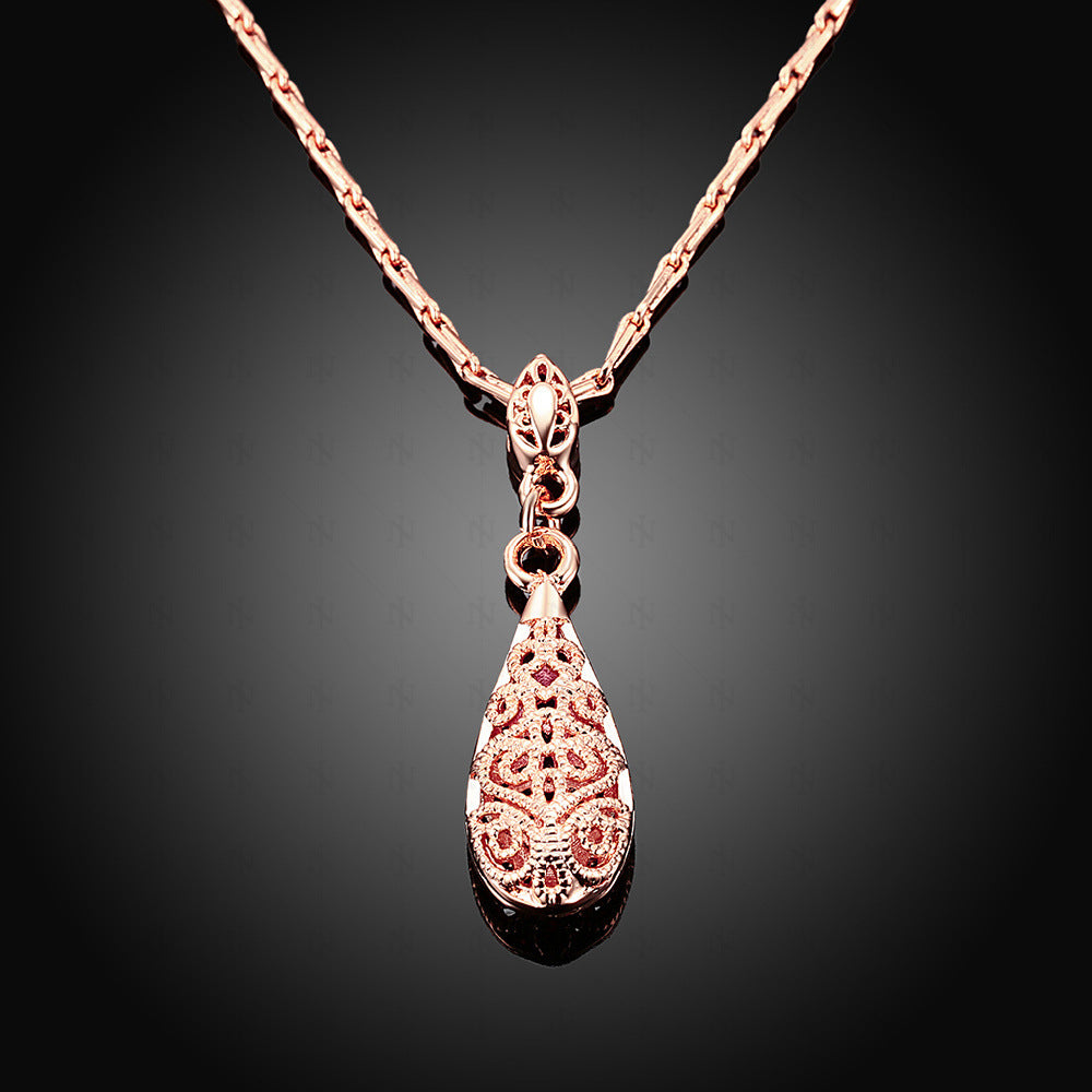 classical Style Vintage Chain Pendant Necklaces Hollow Out Water Drop White Rose Gold Color Party Gift Jewelry For Women DWN583M