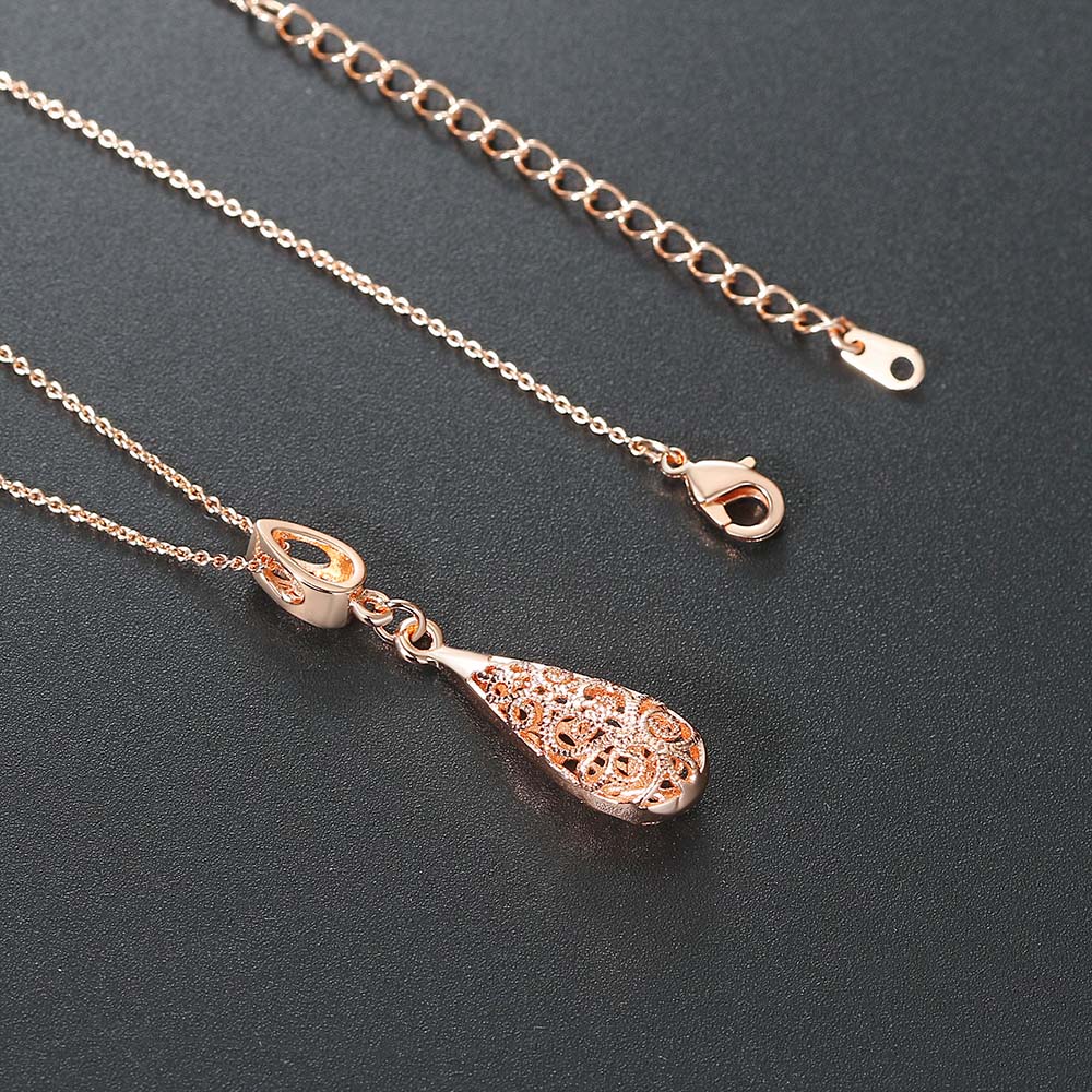 classical Style Vintage Chain Pendant Necklaces Hollow Out Water Drop White Rose Gold Color Party Gift Jewelry For Women DWN583M