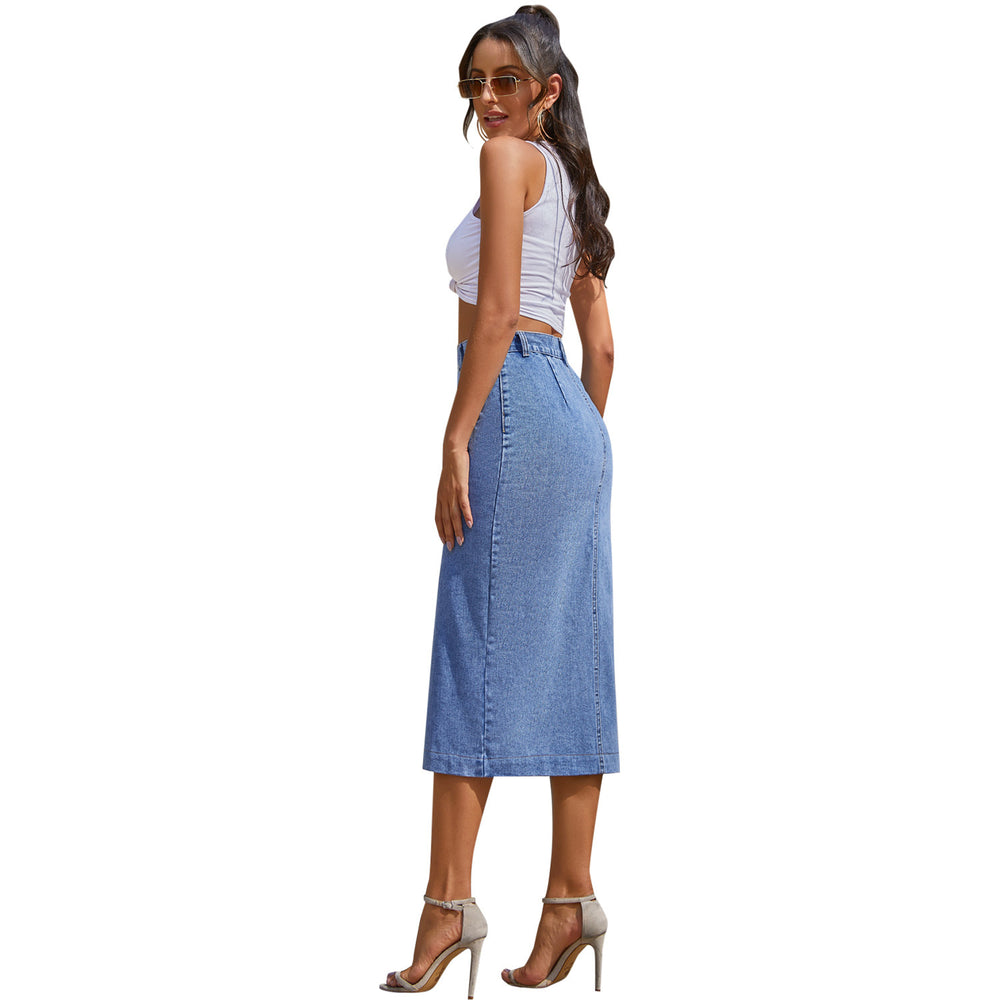 Jupe en jean taille haute à fente irrégulière boutonnée