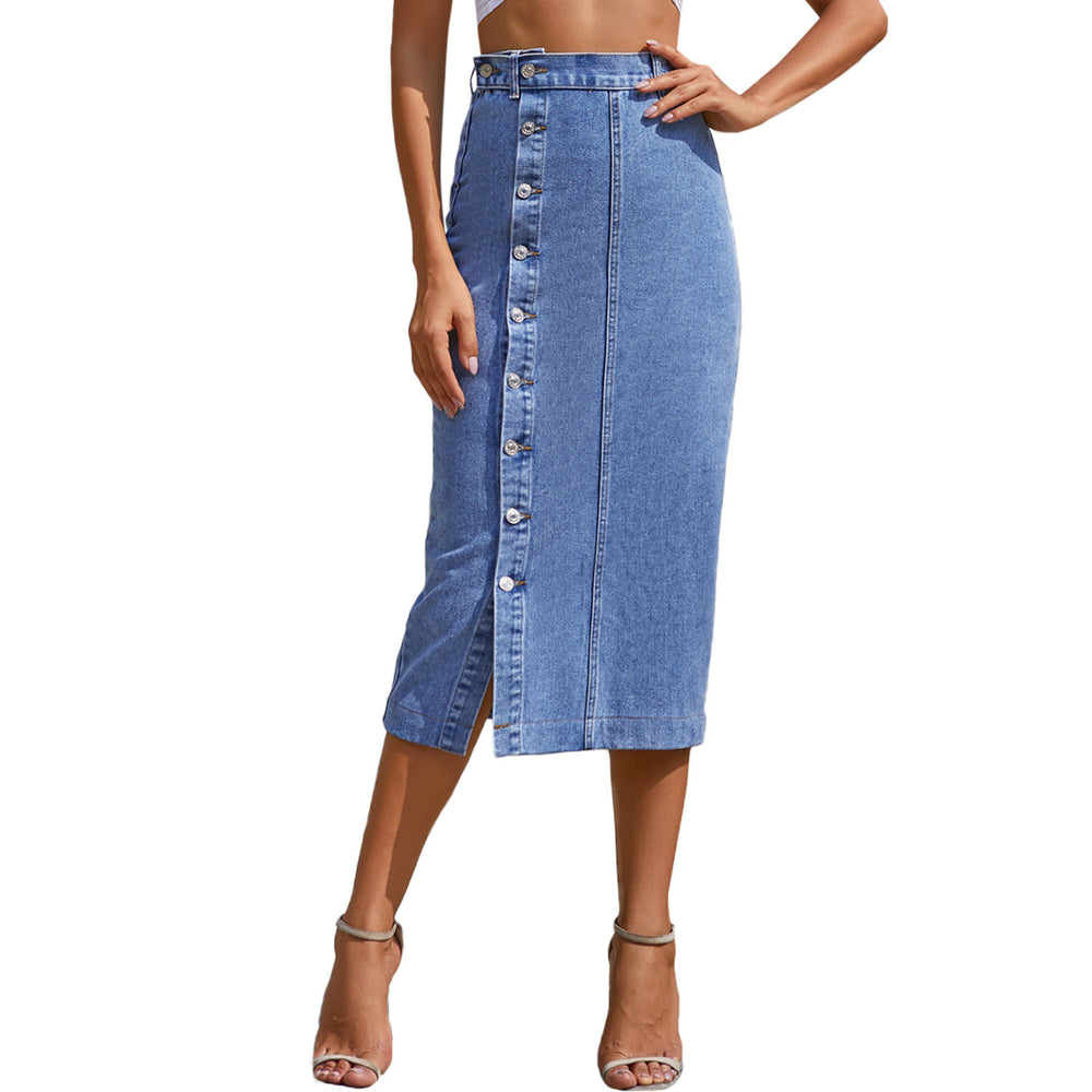 Jupe en jean taille haute à fente irrégulière boutonnée