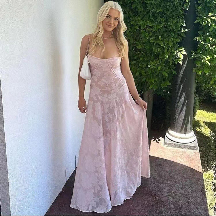 Robe Bretelles en Dentelle Florale Sexy, Mode Été, Robes Longues Slim à Lacets au Dos, Tenue de Soirée Club pour Femme
