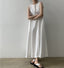 Round neck sleeveless solid color long cotton and linen dress