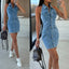 Single-breasted Lapel Sleeveless Waist Denim Dress