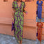 Summer V-neck Short-sleeved Dress Fashion Flowers Printed Slim Beach Dresses For Women Clothing
