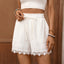 Loose-fitting White Lace-panelled Shorts With Drawstring For Women