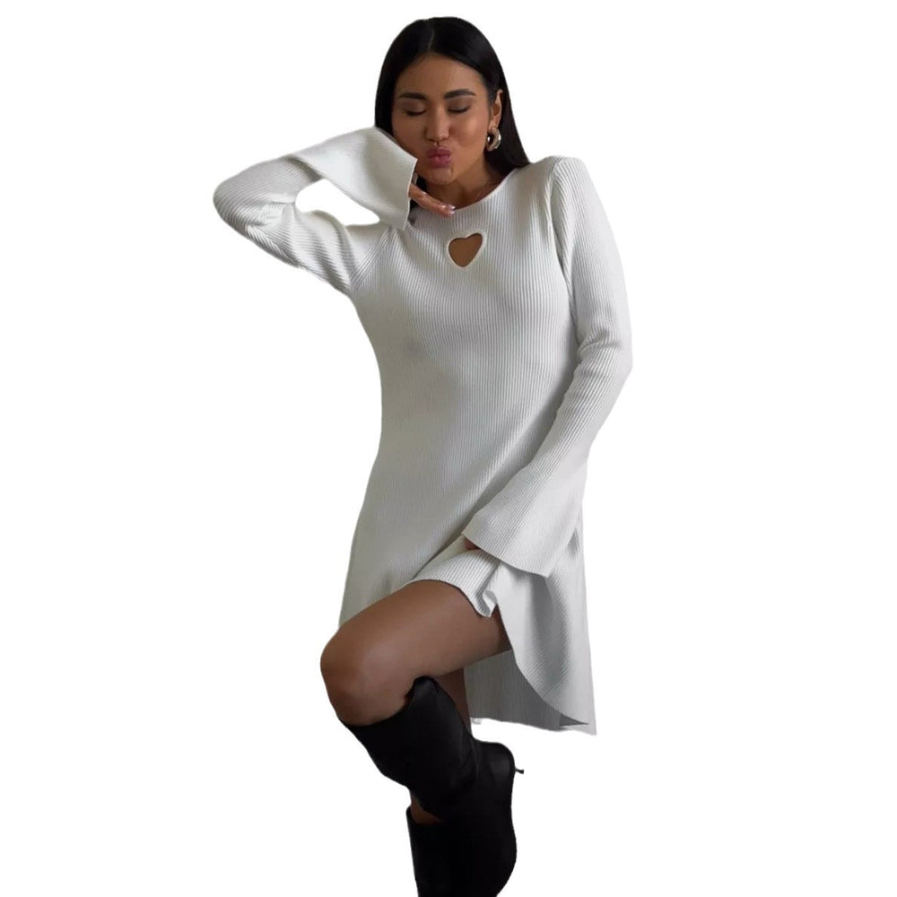 Women's Round Neck Hollow-out Love-shape Print Dress Design Tight Waist