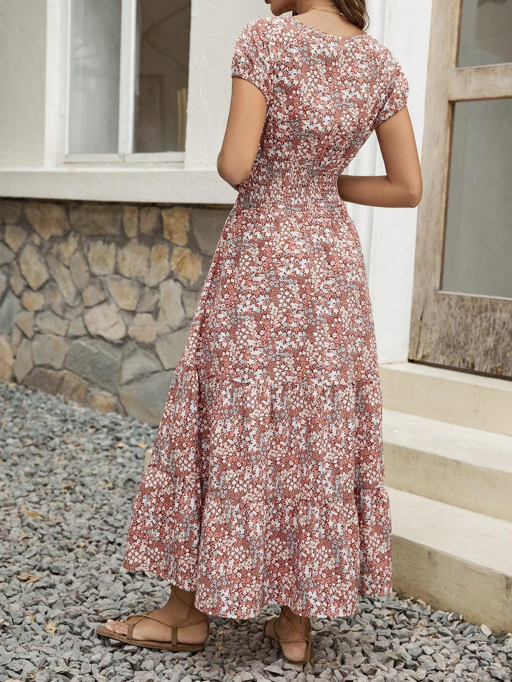 Robe Fleurie Col V Évasée Femme - Polyester Doux et Respirant, Lavable en Machine, Facile d'Entretien, Parfaite pour le Printemps, l'Été et l'Automne, les Tenues Quotidiennes et les Activités de Plein Air
