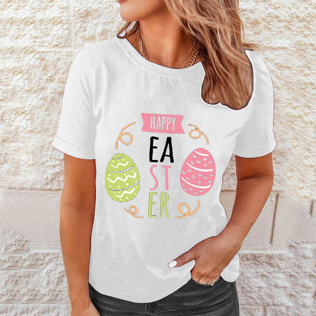 Chemises Femmes Pâques Imprimé Décontracté Blouses Manches Courtes T-shirts