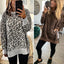Leopard print round neck irregular long-sleeved blouse