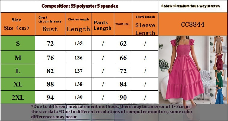 Robe d'été décontractée pour femme - Robe sans manches mi-longue plissée et longue à volants