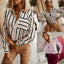 Versatile Simple Striped Printed Collar Shirt For Women