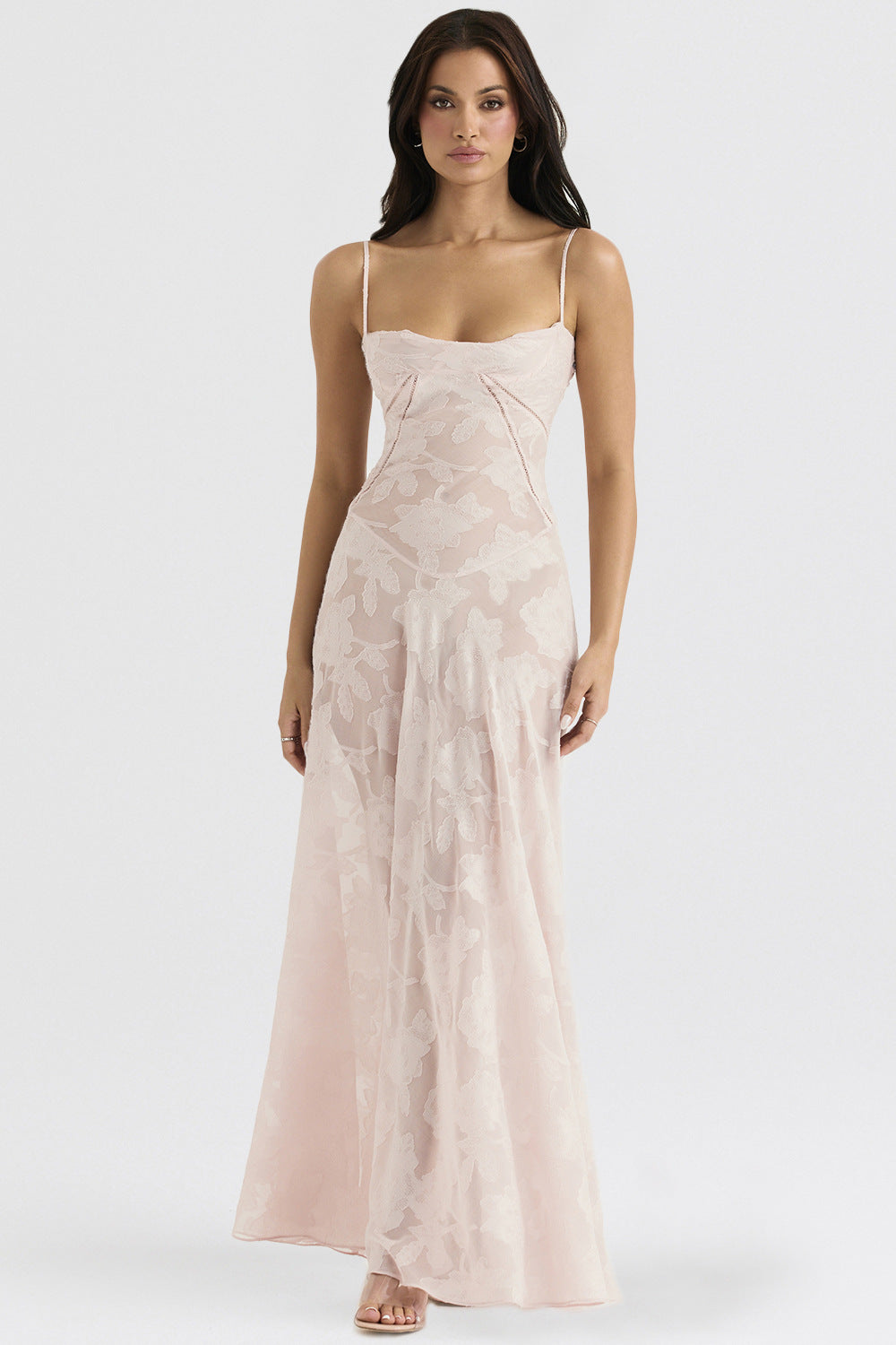 Robe Bretelles en Dentelle Florale Sexy, Mode Été, Robes Longues Slim à Lacets au Dos, Tenue de Soirée Club pour Femme