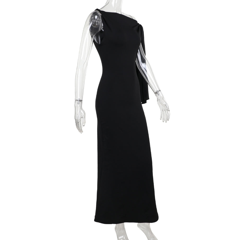 One-shoulder Ribbon Long Dress Ins Fashion Slim Sleeveless Dresses For Evening Party Club Clothing Women