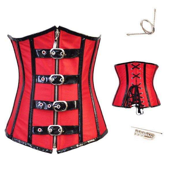 Corset amincissant rouge à boucle de ceinture pour femme