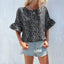 Stylish Shirt Leopard Print Bat Ruffle Sleeve Printed Shirt For Women
