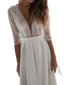 Latest Satin Long Sleeve Embroidered V-neck Back Lace Bridal Wedding Dress