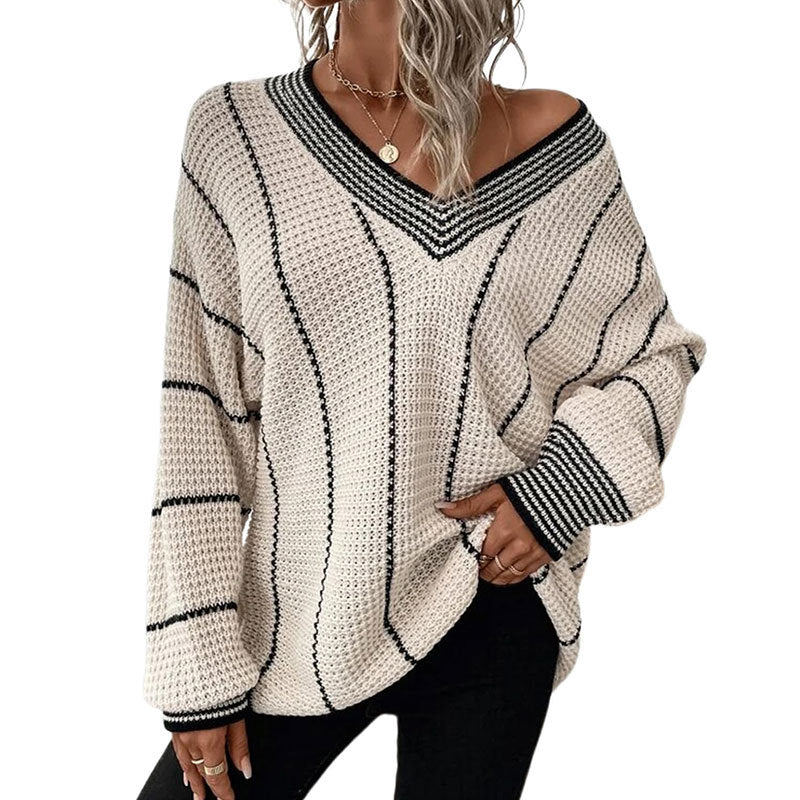Pull ample décontracté vertical pour femmes