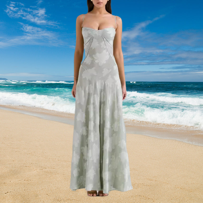 Robe Bretelles en Dentelle Florale Sexy, Mode Été, Robes Longues Slim à Lacets au Dos, Tenue de Soirée Club pour Femme