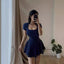 Pure Desire Wind Square Collar Short Sleeve Temperament Pure Color Dress