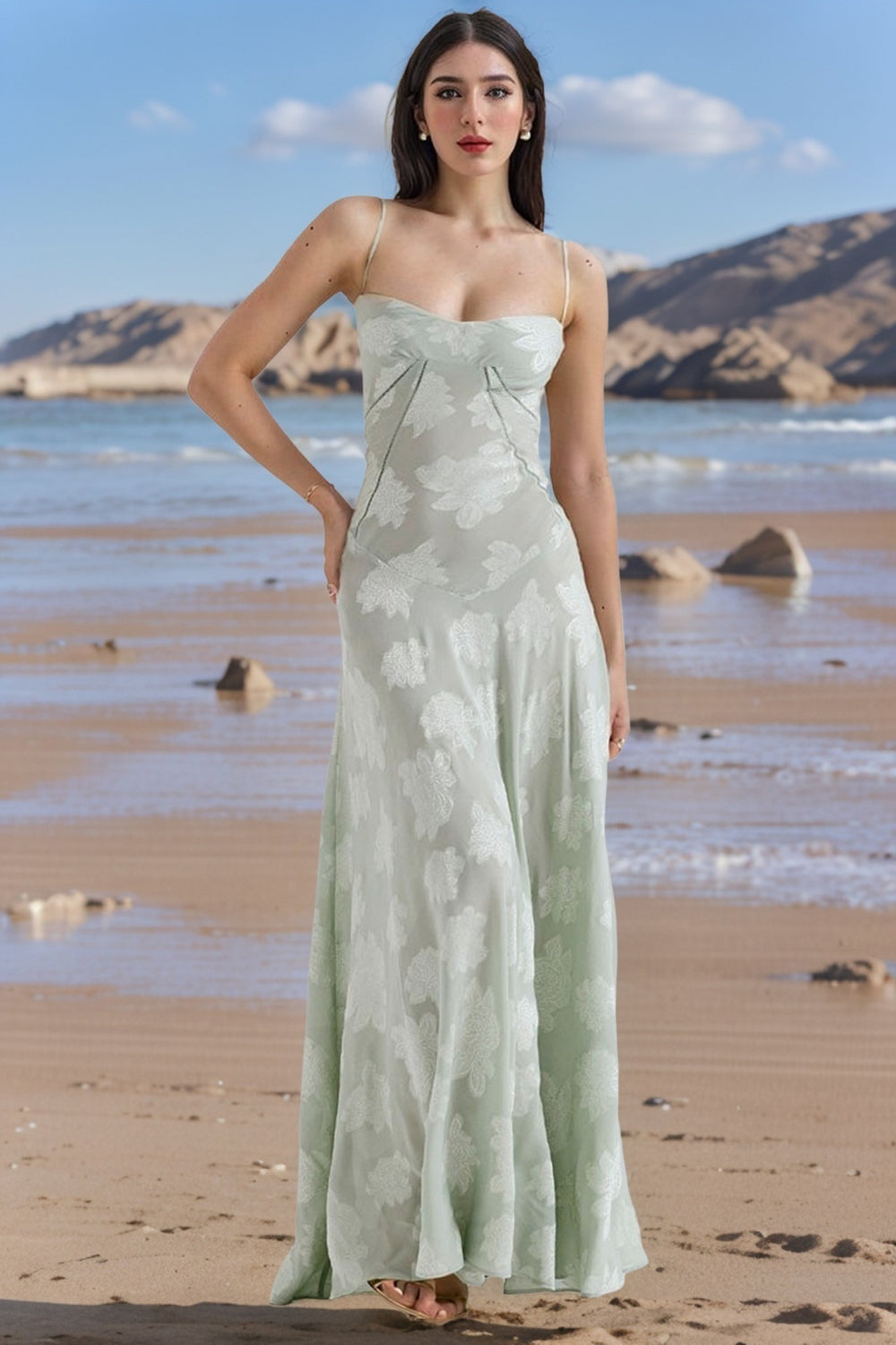 Robe Bretelles en Dentelle Florale Sexy, Mode Été, Robes Longues Slim à Lacets au Dos, Tenue de Soirée Club pour Femme