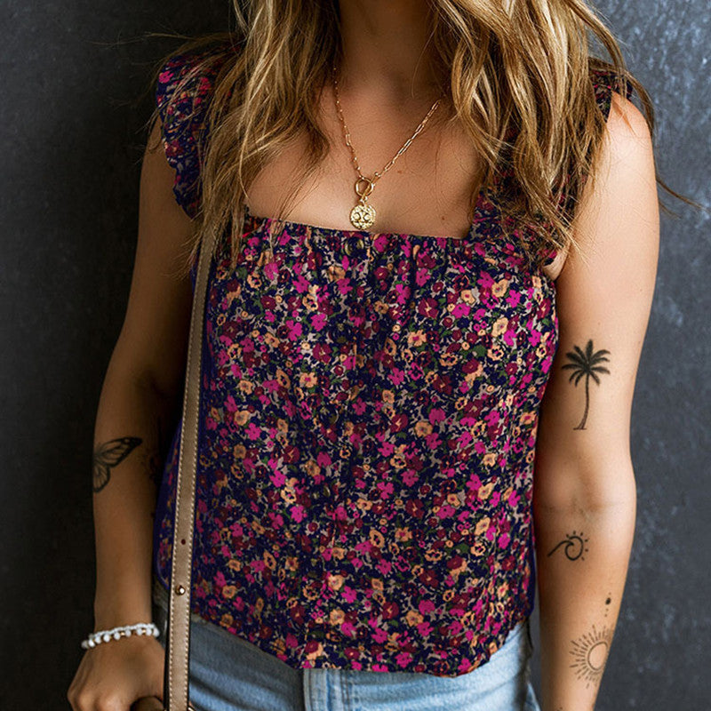 Gilet court à volants pour femme Motif floral