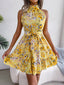 Women Elegant Tie Waist Ruffle Hem Flowy Floral Print Dress