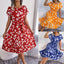 Leaf Print Dress Women Short Sleeve Lace-up Skirt Summer Beach Dress