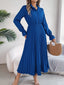 Women's Casual Lapel Button Long Sleeve Tie Waist Pleated Maxi Dress