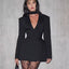 Deep-V Long-sleeved Bloom-shaped Waist-cinched Slim-fit Midi Blazer For Women