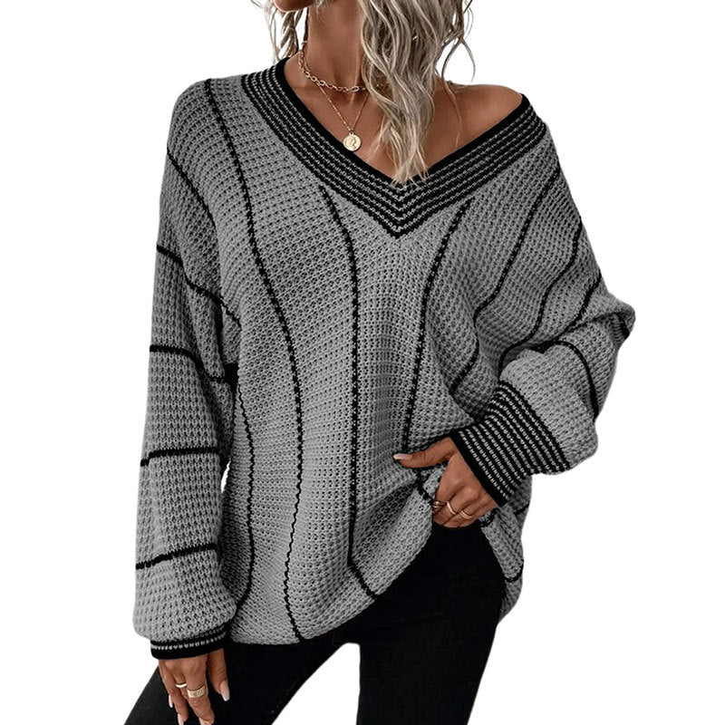 Pull ample décontracté vertical pour femmes