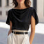 Scoop-neck Draping Short-sleeve Top Casual Shirt For Women