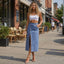 Button Irregular Slit denim High Waist Skirt