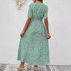Summer New V-neck Printed Short Sleeve Split Dress Women