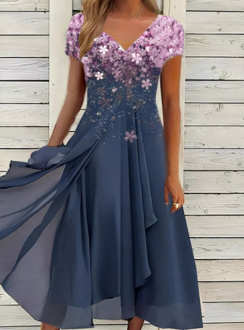 Chiffon Patchwork Floral Ladies Chiffon Dress