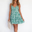 Fashion Sleeve Leaves Print Backless A- Line Dress