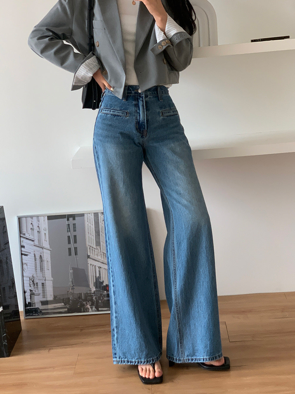 Jean amincissant taille haute rétro pour femme