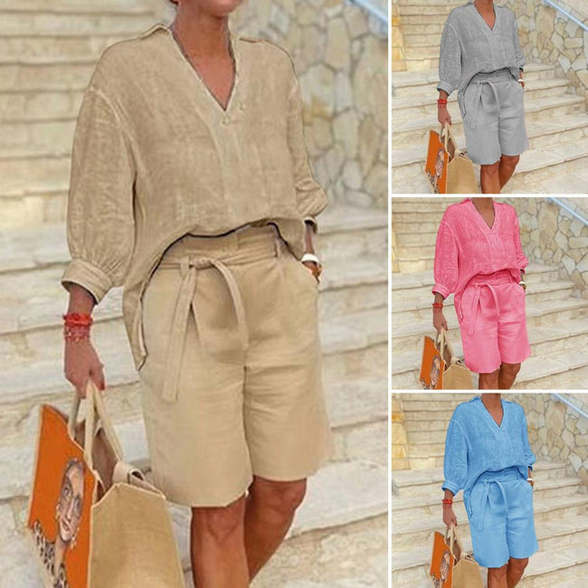 New Cotton And Linen Women's Clothing Fashion Casual Set Loose Two-piece Suit Hover Image