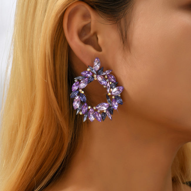 Crystal Wreath Stud Earrings For Women Sparkly Rhinestone Statement Floral Multicolor Jewelry Party Wedding Bridal Prom Main Image