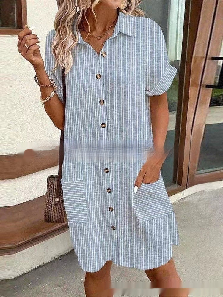 European And American Pocket Shirt Lapel Dress