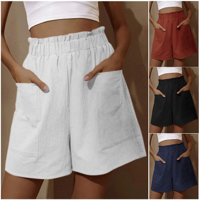 Wide-leg Casual Shorts With Pockets High Waist Elastic Pants Women Hover Image