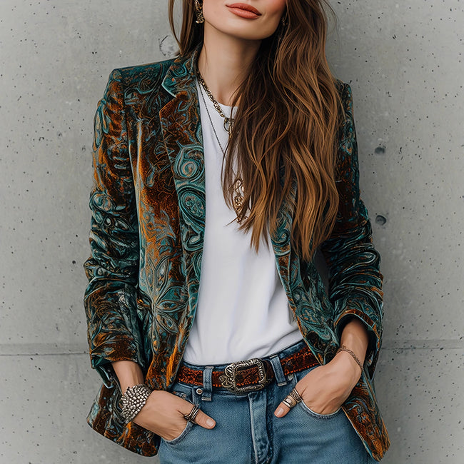Women's Fashionable Casual Blazer With Floral Print Hover Image