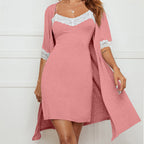 Pajama Suit Lace Stretch Slip Nightdress Nightgown Breathable Two-piece Set Sexy Home Wear