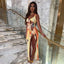 Gradient Printing Lace-up High Slit Dress Women
