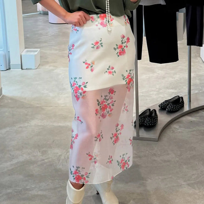 New Digital-print Sheer High-waist Split Skirt Main Image