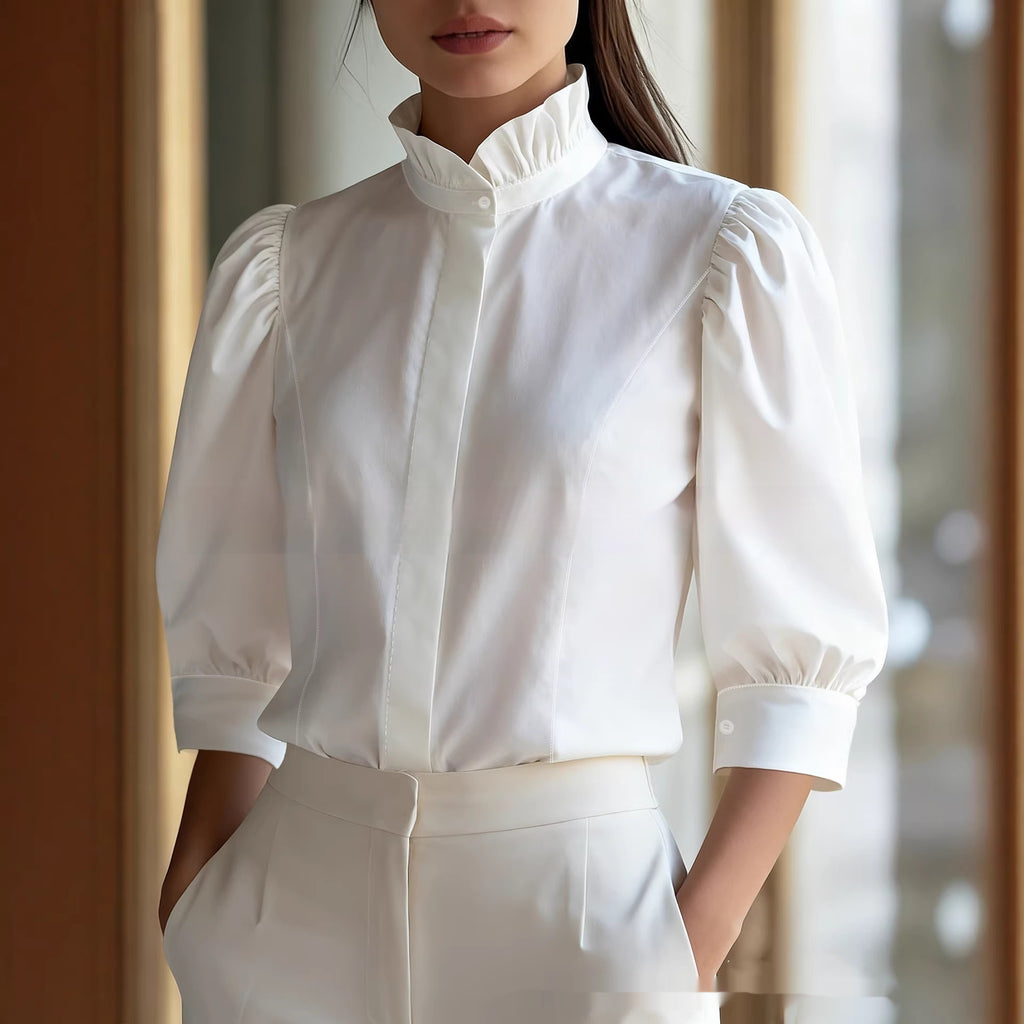 Minimalist Figure-flattering Versatile Stand-collar Blouse For Women