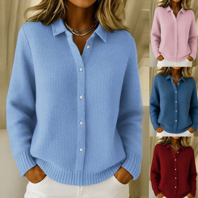 Casual Fashion Button Knitted Lapel Sweater For Women Long Sleeve Knitted Sweaters Tops Winter Jumper Hover Image
